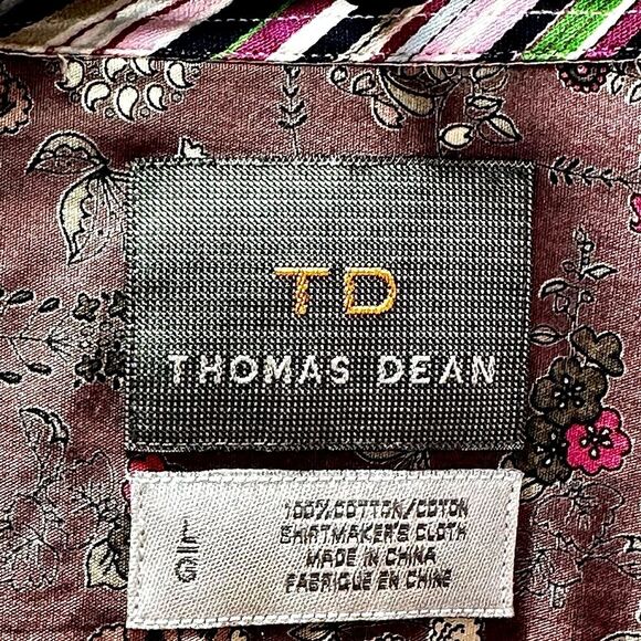 Thomas Dean Cotton Floral Men’s Button Down Shirt Sz L - Picture 2 of 6